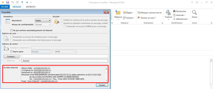 Copy the email header Outlook 2013